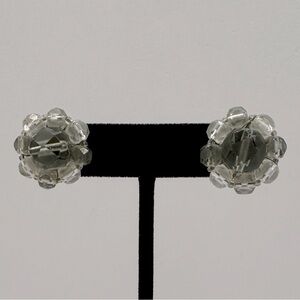 VINTAGE Smoky Gray Frosted Glass Beaded Earrings